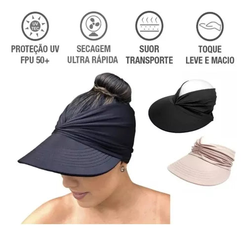 Viseira Feminina Dupla Face Turbante Proteção Solar Fps 50